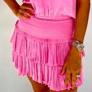 THE RESET Amore Smocked Hot Pink Mini Skirt
